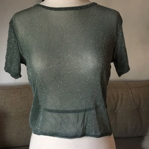 Cropped sheer green sparkle top